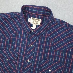 Ruddock Pearl Snap Shirt Mens 17-1/2 Plaid Short Sleeve Cowboy Rodeo‎ USA Made